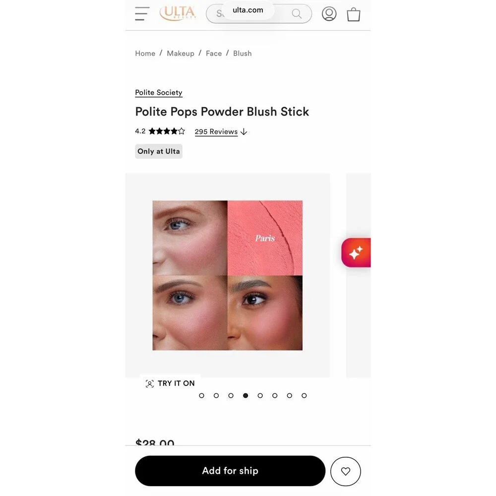 Polite Society Polite Pops Powder Blush Stick Shade Paris